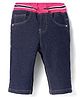 Babyhug Cotton Denim Washed Capri Ribbed Waist - Navy Blue