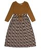 Young Birds Viscose Full Sleeves Bow Applique Detailed Abstract Printed Dress - Mustard