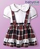 Babyoye Cotton Woven Peter Pan Collar Half Sleeves Checkered Frocks With Inner Tee - White & Red