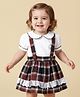 Babyoye Cotton Woven Peter Pan Collar Half Sleeves Checkered Frocks With Inner Tee - White & Red