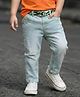 Babyhug Denim Full Length Washed Jeans With Stretch & Belt - Light Blue