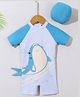 Babyhug Half Sleeves Legged Swimsuit with Cap  Dolphin Print - Blue
