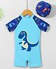 Babyhug Half Sleeves Legged Swimsuit with Cap Dino Print - Blue