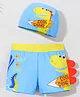 Mark & Mia Swimming Trunks & Cap with Dino Print & Applique - Light Blue