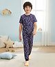 Pine Kids Single Jersey Knit Half Sleeves Night Suit with Star Print - Navy Blue