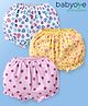 Babyoye Cotton Elastane Knit Bloomers With Floral Star & Polka Dots Print Pack Of 3 - Pink Yellow & White