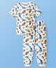 Pine Kids Single Jersey Knit Half Sleeves Night Suit with Dino Print - Blue White & Orange
