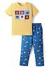 Pine Kids Single Jersey Knit Half Sleeves Night Suit with Robot Print - Yellow & Blue