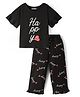 Pine Kids Single Jersey Knit Half Bell Sleeves Night Suit with Text Print - Black