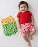 Babyoye Cotton Elastane Knit Bloomers With Polka Dots Floral & Fruit Print Pack Of 3 - Pink Green & Yellow