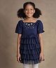 One Friday Half Sleeves Glittered Stars Printed Layered Dress - Navy Blue