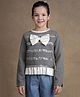 One Friday Knitted Full Sleeves Bow Applique Detailed & Sequin Embellished Top - Grey