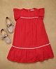 One Friday 100% Cotton Cap Sleeves Schiffli Embroidered Lace Embellished Dress - Red