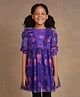 One Friday Half Puff Sleeves Space Theme Printed Dress - Blue