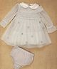 One Friday Full Sleeves Floral Applique Shimmered Dress With Bloomer - Grey
