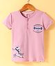 CUCUMBER Cotton Knit Half Sleeves Henley Neck T-Shirt With Skate Board Theme Print - Pink
