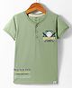 CUCUMBER Cotton Knit Half Sleeves Henley Neck T-Shirt with Baseball Text Print - Olive Green
