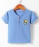 CUCUMBER Cotton Knit Half Sleeves Henley Neck T-Shirt with Sport Badge & Text Print - Blue