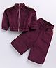 M'andy Velvet Full Sleeves Solid Top With Coordinating Pant Set - Maroon