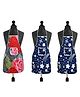 AAZEEM Cotton Abstract Kitchen Apron with Waterproof Back & Front Pocket Pack of 3 - Red & Navy Blue