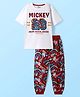 Ollington St. Disney Single Jersey Knit Half Drop Shoulder Sleeves T-Shirt & Track Pant with Mickey Mouse Graphics - Wine & White