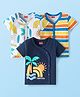 Babyhug Interlock Knit Half Sleeves Front Open jhablas with Tropical Theme Print & Stripes Pack of 3 - Navy Blue & White