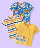 Babyhug 100% Cotton Knit Half Sleeves Front Open Striped Vests with Bear Print Pack of 3 - Blue Yellow & Red