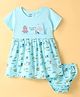 CUCUMBER Sinker Knit Half Sleeves Frock With Tropical Print & Bloomer - Light Blue