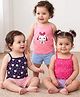 Babyoye Cotton Elastane Knit Sleeveless Slips With Floral & Bunny Print Pack Of 3 - Blue & Pink