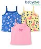 Babyoye Cotton Elastane Knit Sleeveless Slips With Floral & Butterfly Print Pack Of 3 - Pink Blue & Yellow