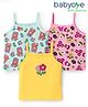 Babyoye Cotton Elastane Knit Sleeveless Slips With Floral & Bear Print Pack Of 3 - Yellow Pink & Light Blue