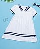 PURPLE UNITED KIDS Cotton Half Puffed Sleeves Striped Dress - White