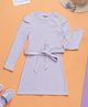 PURPLE UNITED KIDS Cotton Rib Full Sleeves Rhinestones Embellished Dress With Attached Belt - Lavender