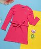 PURPLE UNITED KIDS Cotton Rib Full Sleeves Rhinestones Embellished Dress With Attached Belt - Dark Pink