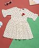 PURPLE UNITED KIDS Cotton Three Fourth Bell Sleeves Floral Printed Dress - Off White