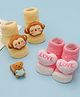 Yellow Bee Pack Of 2 Cotton Monkey & Love Heart Applique Detailed Socks - Pink & Yellow
