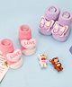 Yellow Bee Pack Of 2 Cotton Sweet Butterfly & Love Heart Applique Detailed Socks - Pink & Purple