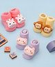 Yellow Bee Pack Of 3 Cotton Playful Monkey Kitty & Unicorn Applique Detailed Socks - Pink Yellow & Purple