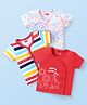 Babyhug 100% Cotton Kint Half Sleeves Front Open Striped & Animal Print Vests Pack of 3 - White Red