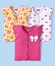 Babyhug Interlock Knit Frill Sleeves Front Open jhablas With Heart & Bow Print Pack of 3 - Dark Pink White & Yellow