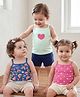 Babyoye Cotton Elastane Knit Sleeveless Slips With Heart & Star Print Pack Of 3 - Navy Blue Pink & Light Blue