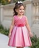 Babyhug Woven Sleeveless Pleated Party Dress With Yoke Design & Floral Corsage - Pink