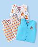 Babyhug 100% Cotton Woven Sleeveless Jhablas with Bear Print & Stripes Pack of 3 - Light Blue & White