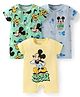 Babyhug Disney Interlock Knit Half Sleeves Rompers with Mickey Mouse Graphics Pack of 3 - Yellow Green & Light Blue