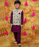KID1 Silk Full Sleeves Floral Motifs Printed Kurta Pyjama With Jacket Set - Multi Colour & Purple