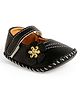 Chiu Rhinestone & Floral Applique Designed Velcro Closure Loafers Style Booties - Black