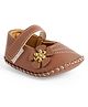 Chiu Rhinestone & Floral Applique Designed Velcro Closure Booties - Brown