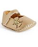 Chiu Rhinestone & Floral Applique Designed Velcro Closure Booties - Gold