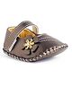 Chiu Rhinestone & Floral Applique Designed Velcro Closure Booties - Grey
