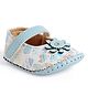 Chiu Floral Applique Designed Velcro Closure Booties - Sky Blue